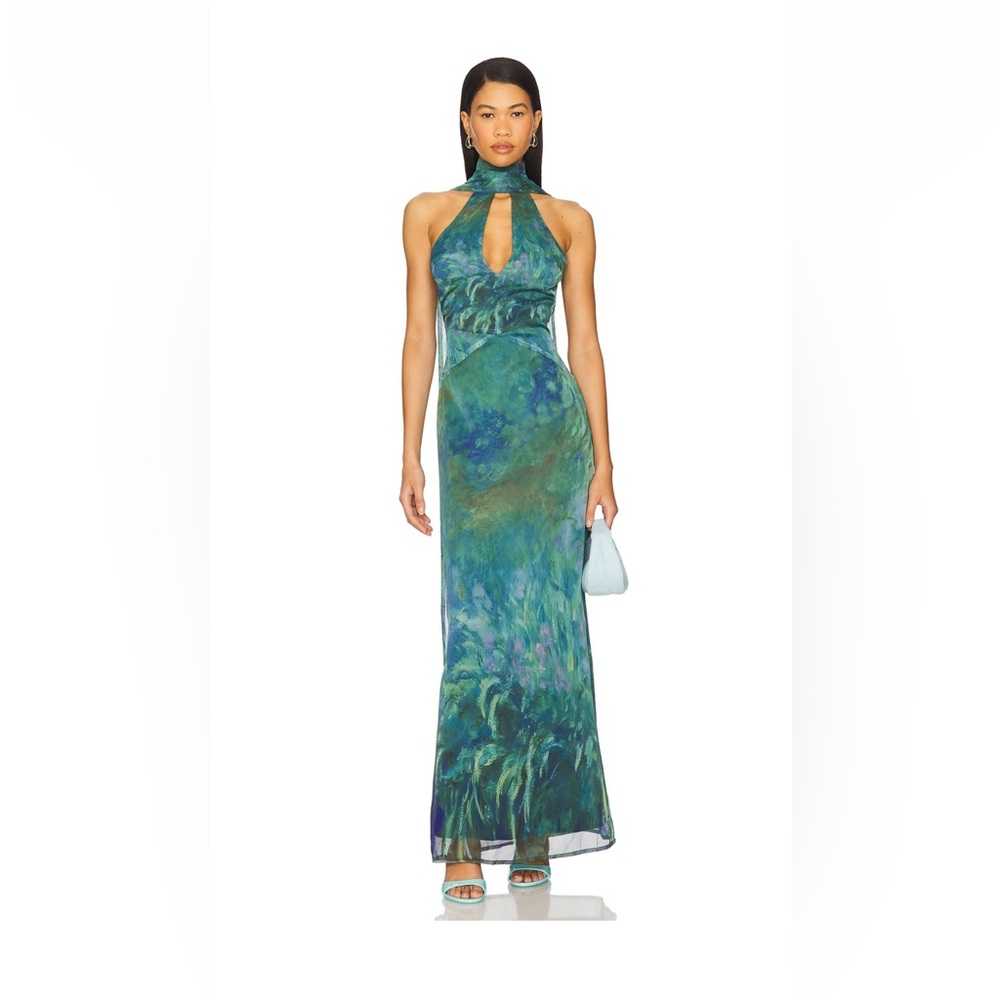 Chic Blue-Green Halter Maxi Dress